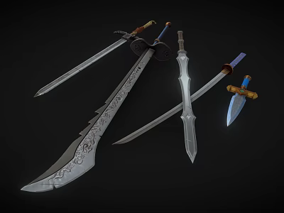 Various Decorative Swords And Daggers With Intricate Metal Blades 3d model