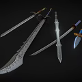 Various Decorative Swords And Daggers With Intricate Metal Blades