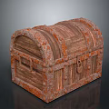 Antique Vintage Wooden Chest With Rustic Metal Lock And Decorative Studs