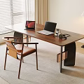 Modern Wooden Desk With Laptops Headphones Chair Floor Lamp And Blinds