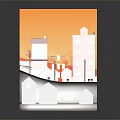 Cartoon Style Urban Scene With Colorful Buildings Sloped Street And Street Lamps