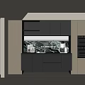 Modern Wine Cabinet Design In Kitchen Interior With Black Wood Marble Countertop And Gold Accent