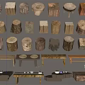 Wood Stool Table 3d model
