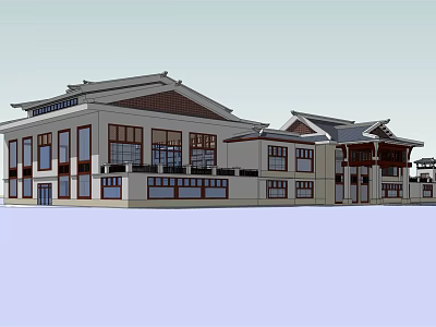 Traditional Modern Building Exterior With Sloped Roof White Facade And Multiple Windows 3d model