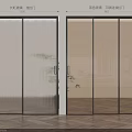 Modern Interior Design With Ribbed Glass Sliding Doors And Tea Gray Triple Panel Sliding Doors