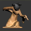 Orange Woman Sculpture With Black Hair Bun In Curved Artistic Pose On Square Base