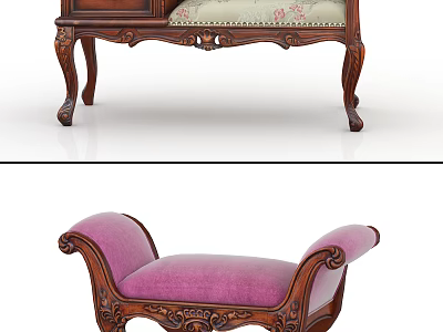 Classic Chaise Lounge With Intricate Wooden Carved Frame And Soft Upholstery 3d model