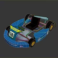 Blue Go Kart With Number 18 ECO Racing Black Seat And Orange Wheels