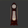 Vintage Red Wooden Grandfather Clock With Carved Details Round Dial And Pendulum