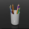 Vibrant Colored Pencils Placed Inside White Pen Holder On Dark Background