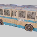 Old Blue And Beige Bus With Weathered Body Vintage Windows And Metal Wheels