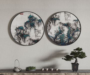 New Chinese Style Round Frame Painting Hanging Painting Decorative Painting 3d model