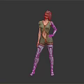 Sci Fi Game Movie Character With Silver Hair Red Gray Bodysuit And Mechanical Limbs