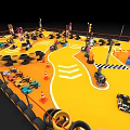 Toy Race Track Model Featuring Yellow Ground Toy Cars Tire Borders And Flags
