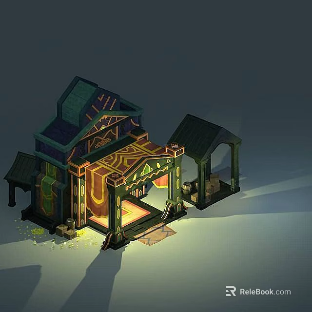 Modern Tech Exhibition Hall With Unique Architecture Illuminated Entrance And Decorative Patterns 3d model 