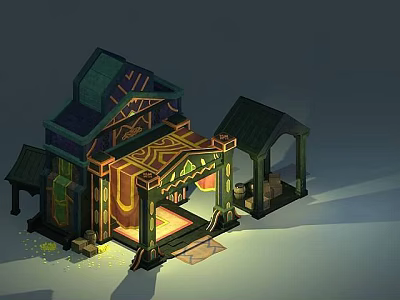 Modern Tech Exhibition Hall With Unique Architecture Illuminated Entrance And Decorative Patterns 3d model