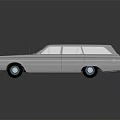 Vintage White Station Wagon Car With Blue Wheels On Dark Background