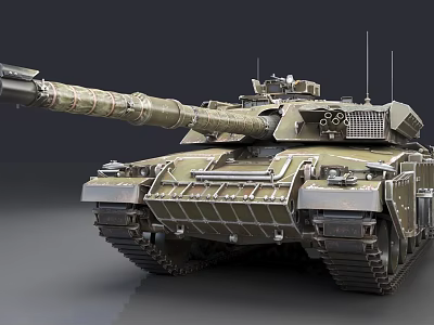 Modern Military Tank With Long Cannon Turret Tracks And Armor Details 3d model
