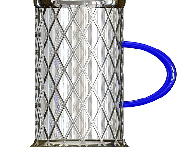 Elegant Transparent Crystal Wine Glass With Diamond Cut Pattern And Blue Handle 3d model