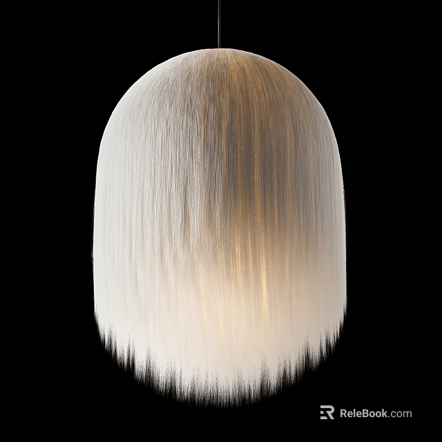 Elegant Modern White Fringed Chandelier with Soft Illumination and Textured Design 3d model 