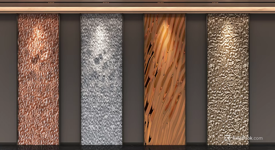 Modern Decorative Background Wall With Four Textured Panels In Copper Silver Brown And Beige 3d model 