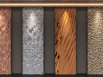 Modern Decorative Background Wall With Four Textured Panels In Copper Silver Brown And Beige 3d model