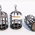Birdcage Shaped Metal Ornament Decor Set With Three Pieces And One Inverted Grid Design