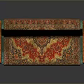 Traditional Decorative Sofa With Red Gold Intricate Pattern Green Armrests And Wooden Legs