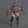 Game Character In Black And Red Spiked Armor With Leather Boots And Combat Stance