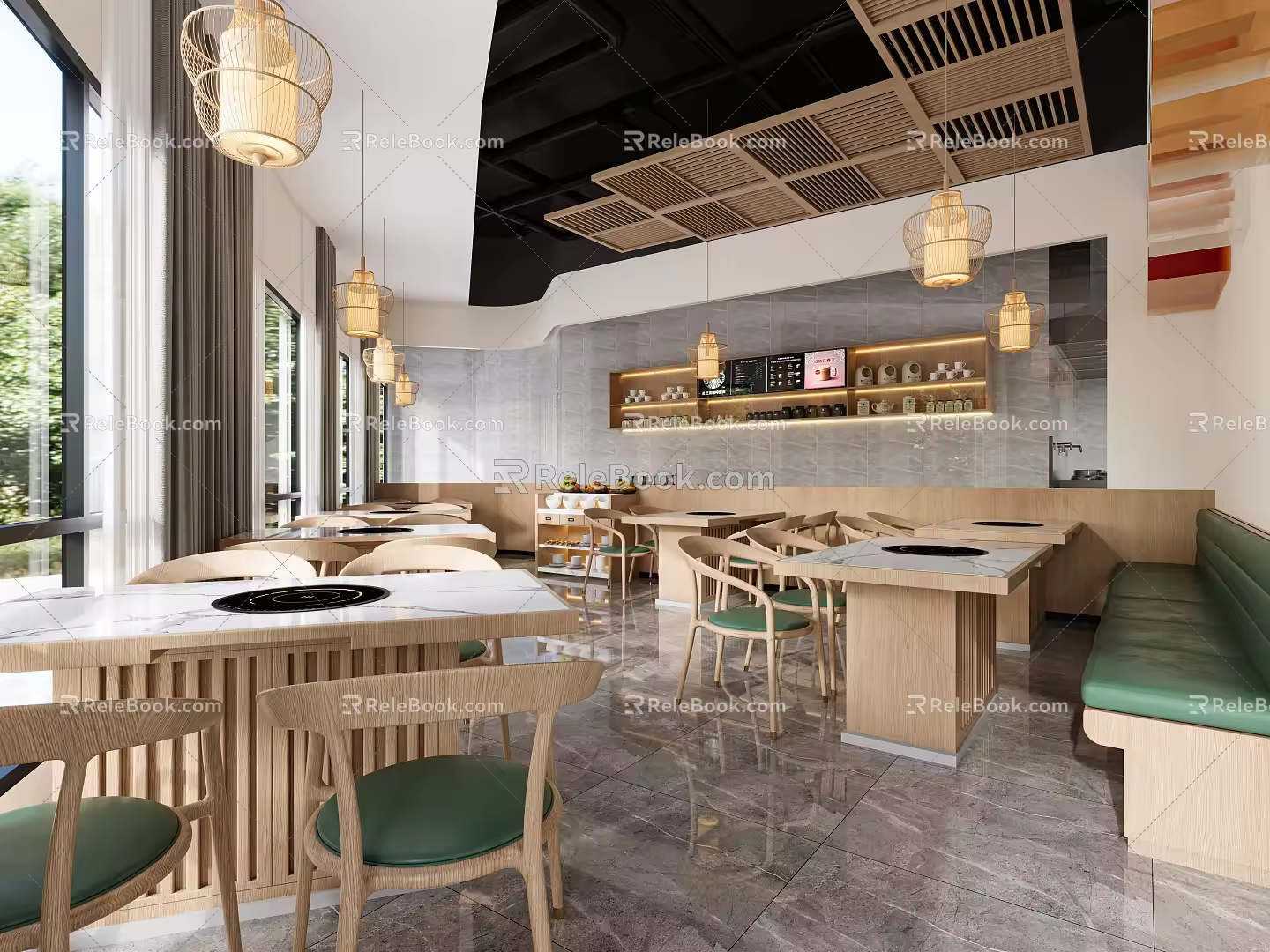 Modern Hot Pot Restaurant Hot Pot Restaurant Simple Dining Table 3d model