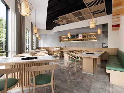 Modern Hot Pot Restaurant Hot Pot Restaurant Simple Dining Table 3d model