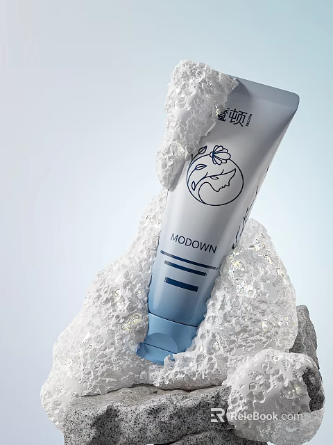 Luxurious MODOWN Cosmetic Tube With Lotus Design And Foam Texture 3d model 