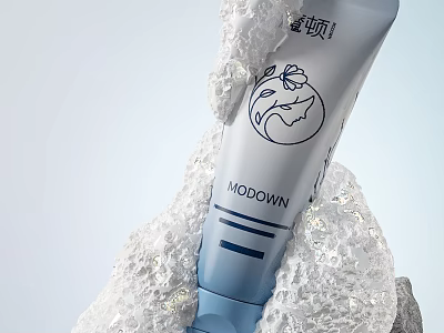 Luxurious MODOWN Cosmetic Tube With Lotus Design And Foam Texture 3d model