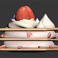 Delicious Layered Round and Square Desserts with Fresh Strawberries Whipped Cream and Purple Berries