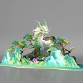 Exquisite White Dragon Decorative Sculpture With Pine Trees Mountain Peaks And Colorful Flowers