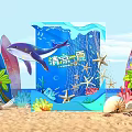 Summer Beach Themed Decor With Shark Surfboards Starfish Palm Trees And Seashells