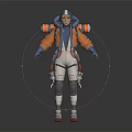 Adventurous Character In Orange Blue Hooded Outfit With Backpack And Creature Companion