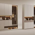 Modern White Shoe Cabinet Interior Design With Hanging Storage Bench And Upper Cabinets 3d model