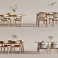 Modern Dining Table And Chair Combinations With Wooden Frames And Decorative Plants 3d model