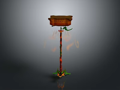Hammer Weapon With Wooden Head Red Handle Green Decorations And Fantasy Flame Effects 3d model