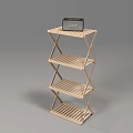 Natural Wood Foldable Multi Tier Storage Shelf With Cross Support For Home Organization