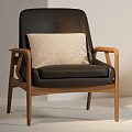 Modern Minimalist Leisure Chairs With Leather Fabric Seats Black Beige Cushions And Wooden Armrests
