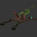 Green Military Artillery Weapon With Long Barrel Wheel Base And Support Structure