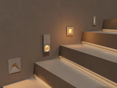 Modern Lighting Combination For Indoor Stairs With Wall Lamps And Step Lights 3d model