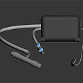 Portable Black Device Case With White Pipes Blue Logo And Wheels