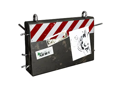 Metal Barrier With Red White Stripes Stickers And Graffiti Details 3d model