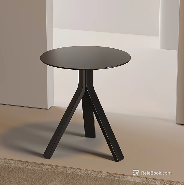 Modern Black Round Side Table With Cross Leg Design And Smooth Surface 3d model 