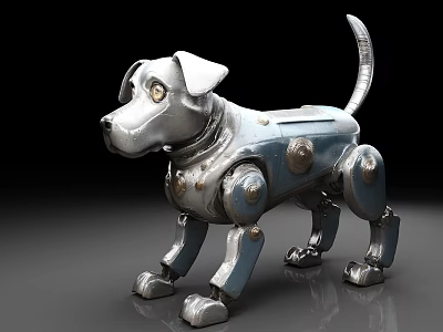 Metallic Robot Dog With Mechanical Joints And Bolt Details In Standing Pose 3d model