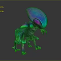 Vibrant 3D Alien Creature Model With Large Head Multiple Limbs Pink Eyes Sci Fi Design