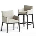 Modern Bar Stools With Beige Fabric Upholstery Armrests And Black Frame 3d model